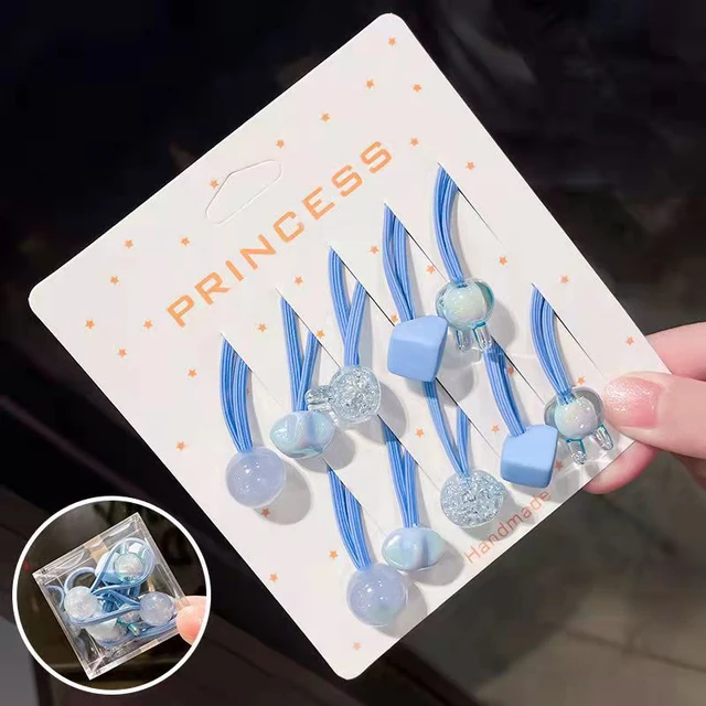 10 pcs Children's Headband Headwear Heart Hair Korean Version Cartoon Girl Rubber Band Sweet Cute Hair Tie Hair Accessories Blue