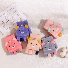 Новые зимние детские перчатки, Детские кашемировые вязаные перчатки на половину пальцев, теплые варежки с милым медведем из мультфильма для мальчиков и девочек, От 2 до 6 лет