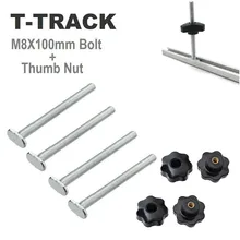 

4 Sets T Slot M8 100mm T-Slider Bolt With Thumb Knob For Miter Track T-Track Router Carpentry Clamping Jigs Woodworking Tool