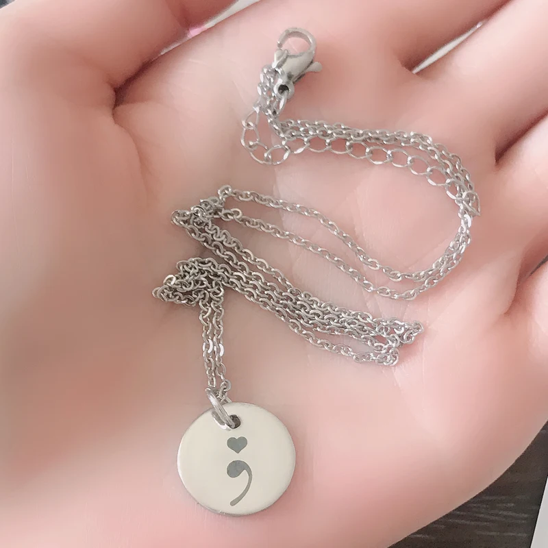 

10PCS Stainless Steel Necklace Semicolon Necklace Depression Awareness Necklace Warrior Mental Health Suicide Jewelry Gifts