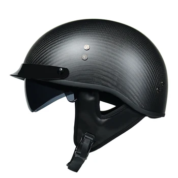 

Carbon Fibre helmet With Inner Sun Visor Vintage Half Face Motorcycle helmet Casco Casque Moto Retro Helmets DOT capacetecascos