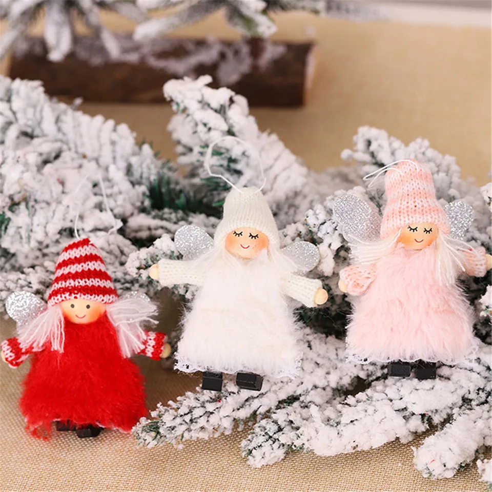Christmas Cute Ornaments Pink White Silk Plush Hanging Posture Doll Window Angel Decorations For Home Christmas Tree Xmas Gift Pendant Drop Ornaments Aliexpress