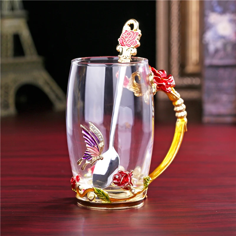 Red goblet spoon Стакан для воды, чашка для чая, кофейная чашка, кофейная кружка, пивная кружка, Рождественская кружка, стеклянная бутылка, Коктейльная чашка, чашка для шампанского вина, пивная кружка, Роза - Цвет: Red goblet spoon