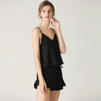 

Sexy Nightwear Sleepwear Women's Short-sleeved Solid Color Foreign Trade Home Service Pajamas Suit Пижама Женская