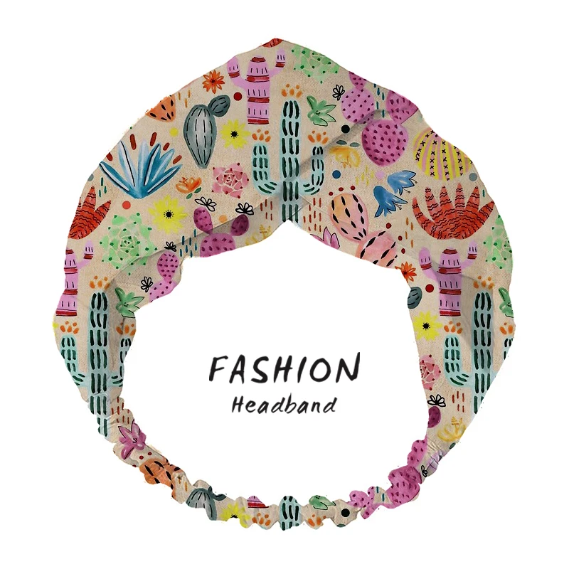 

Women Hair Accessories Bohemian Hair Bands Cactus Print Headbands Cross Turban Bandage Bandanas HairBands Hair 2021 Scrunchies