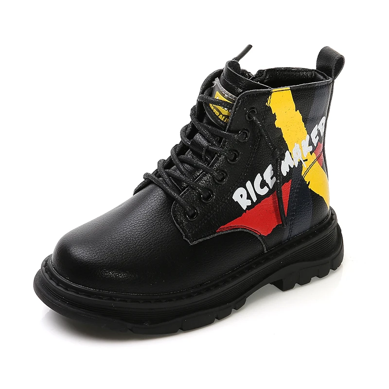 SGL001Black Зимние Детские Ботинки martin; плюшевые теплые модные Нескользящие кроссовки с граффити для мальчиков; детская обувь; ботильоны для девочек; цвет бежевый; SGL001 - Цвет: SGL001Black