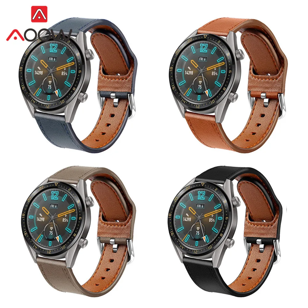 

22mm Genuine Leather Watchband for Huawei Watch GT Active 46mm Honor Magic Metal Buckle Strap Bracelet Band for Samsung Gear S3
