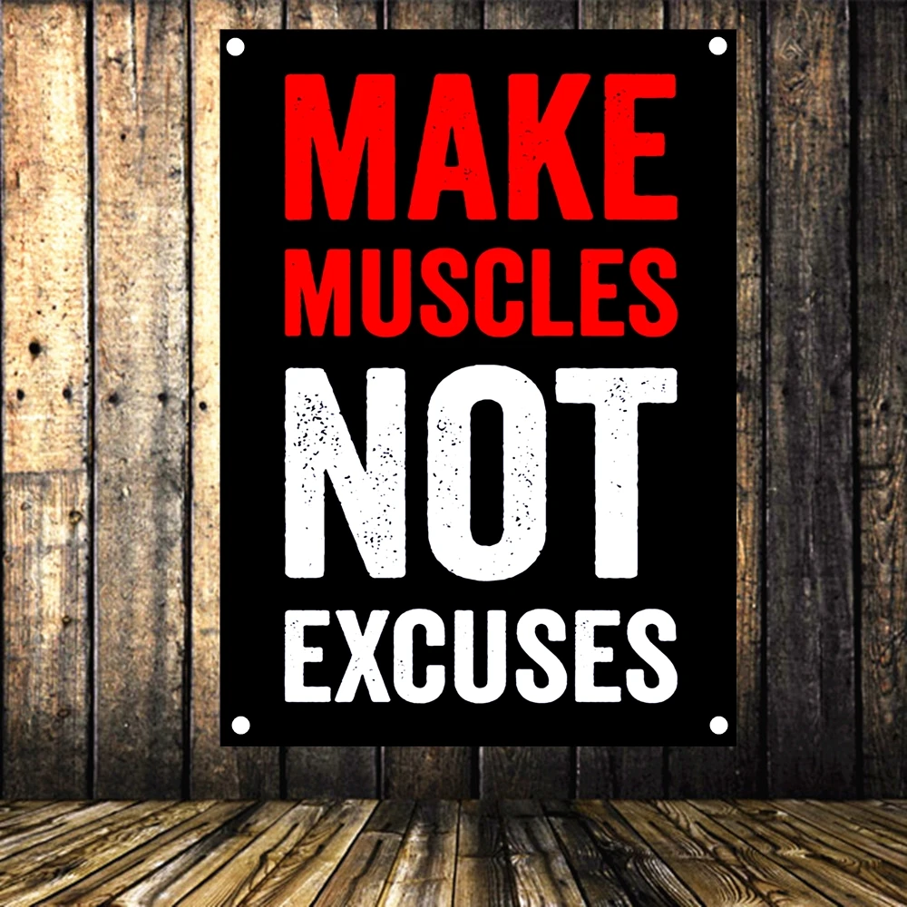 

MAKE MUSCLES NOT EXCUSES Motivational Workout Posters Exercise Bodybuilding Banners Wall Art Flags Tapestry Gym Wall Decor