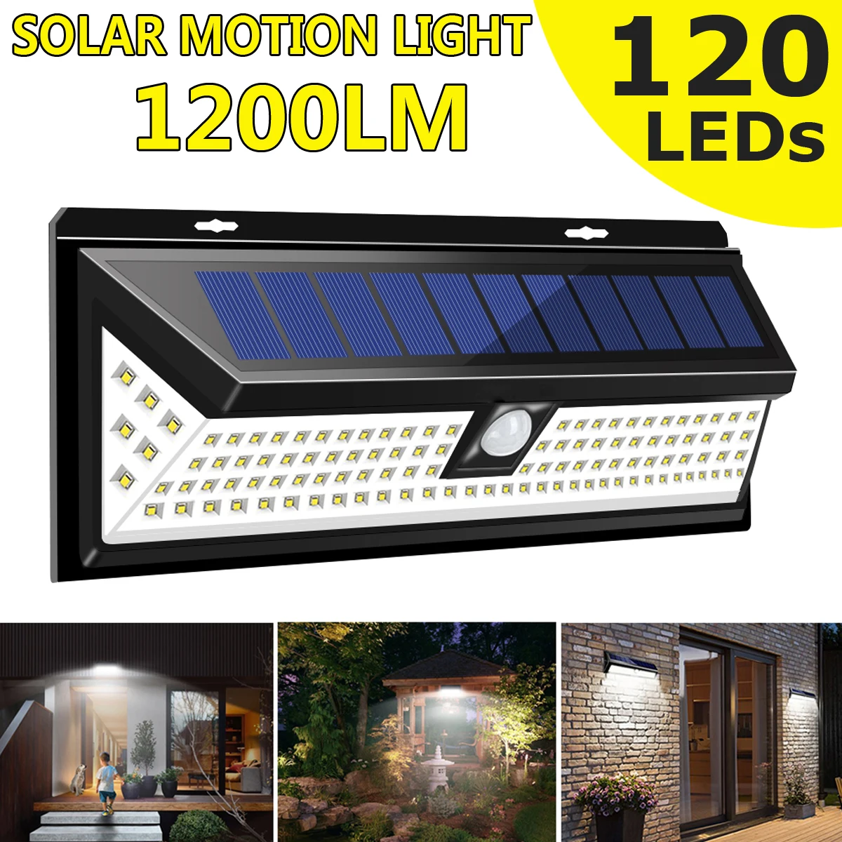 120 светодиодный светильник на солнечной батарее, уличный солнечный светильник с датчиком движения, солнечный Точечный светильник с 3 режимами, настенный светильник для уличного сада