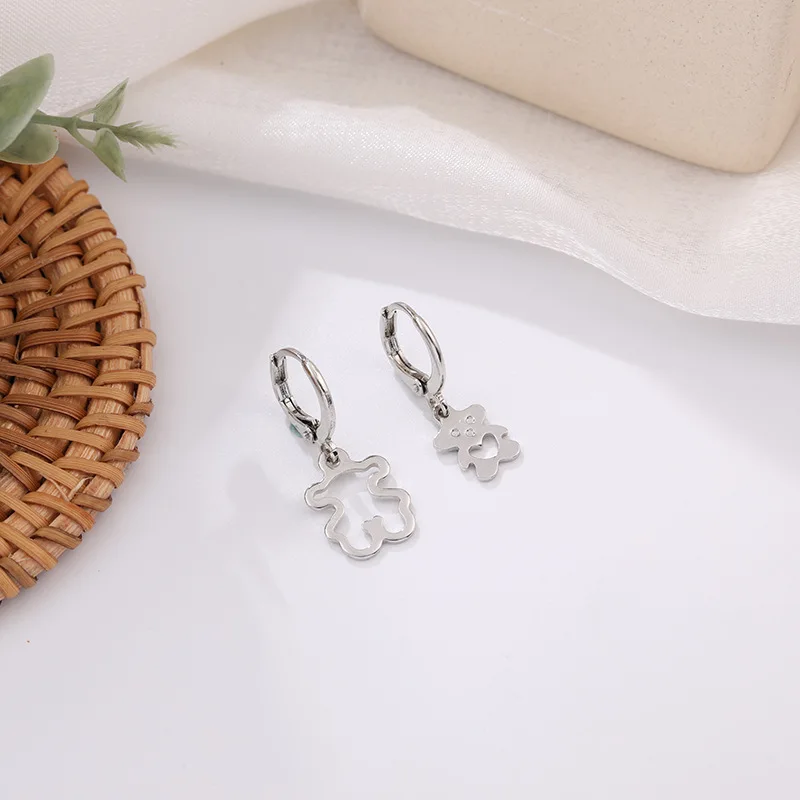 Fashion Woman Cute Cat Asymmetric Hollow Bear Earrings Stainless Steel Thickened Ladies Simple Jewelry Gifts | Украшения и