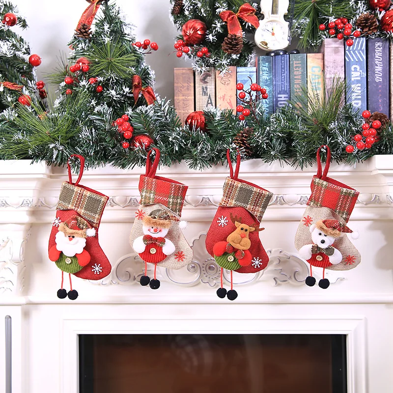Рождественский чулок, мини-носок, Санта-Клаус, конфета, Подарочная сумка, рождественская елка, висячая подвеска, Висячие Подвески, украшения для дома