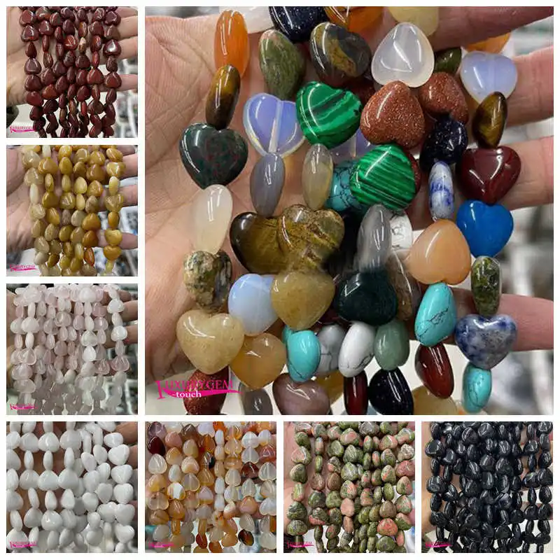 

Natural Multicolor Stone Loose Beads 14mm Smooth Heart Shape DIY Jewelry Making Accessories 27Pcs wk457
