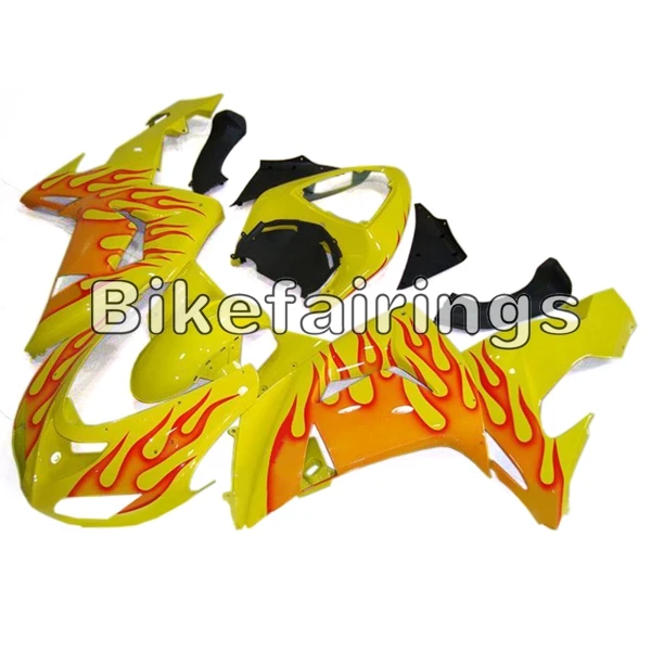 Мотоцикл Полный комплект обтекателя Для Кавасаки ZX10R Год 2006 2007 ZX-10R 06 07 ABS пластик инъекции Cowlings желтый с красным пламенем