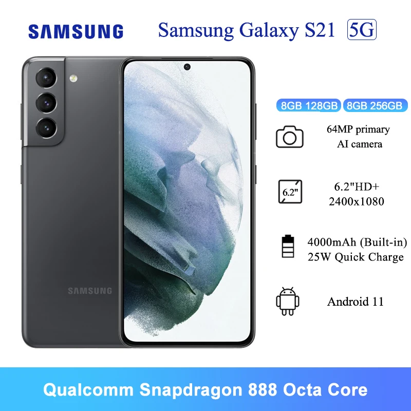 Смартфон Samsung Galaxy S21 G9910 6 2 дюйма Snapdragon 888 8 ядер 64 мп 4000 мАч NFC ГБ ОЗУ | Мобильные