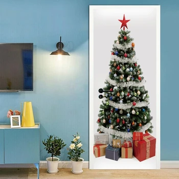 

2pcs/set 3D Christmas Tree Decorative Refrigerator Door Sticker Waterproof Self Adhesive Wallpaper Wall Mural Decal