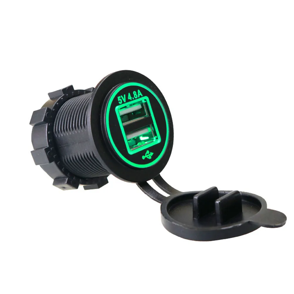 12 V-24 V двойной зарядное устройство USB цифровой Дисплей Авто Мото RV 4.8A автомобиля Зарядное устройство для телефона iPad Планшеты водонепроницаемое автомобильное зарядное устройство - Название цвета: Зеленый