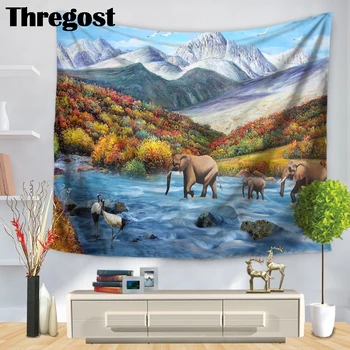 

Thregost Cartoon Rectangle Tapestry Art Polyester Elephant Print Woven Wall Hanging Large Decoration Wall Mat