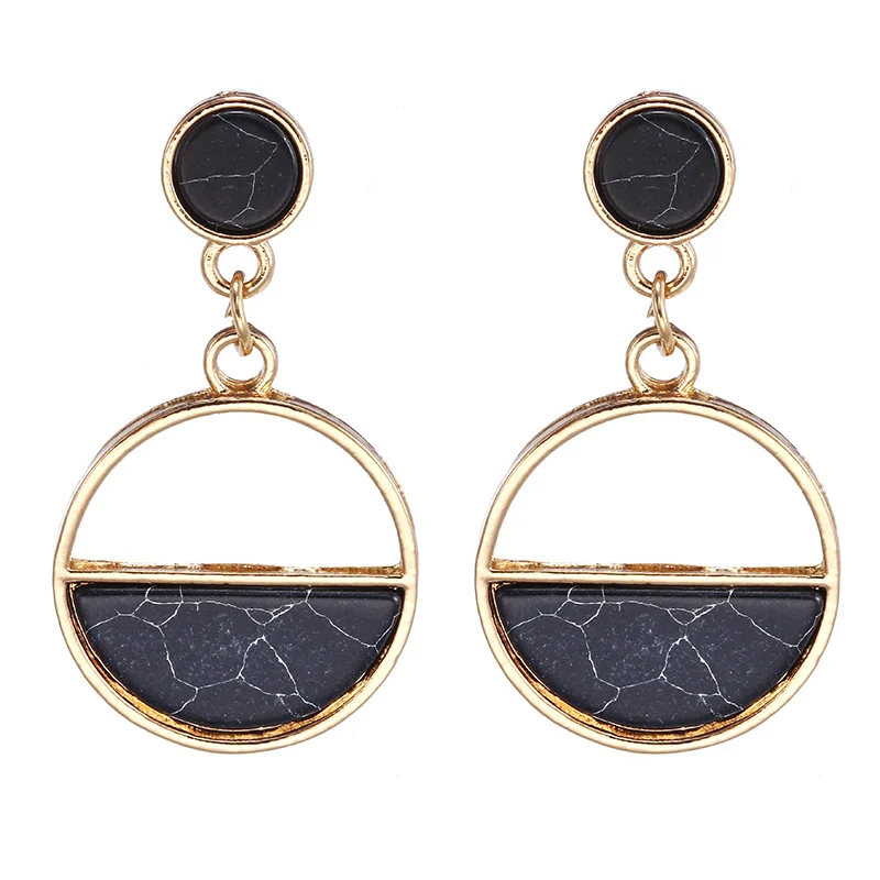 Simple Round Kroean Drop Earrings For Women Gold Black/White Enamel Statement Earrings Fashion Jewelry pendientes mujer - Окраска металла: e908hei