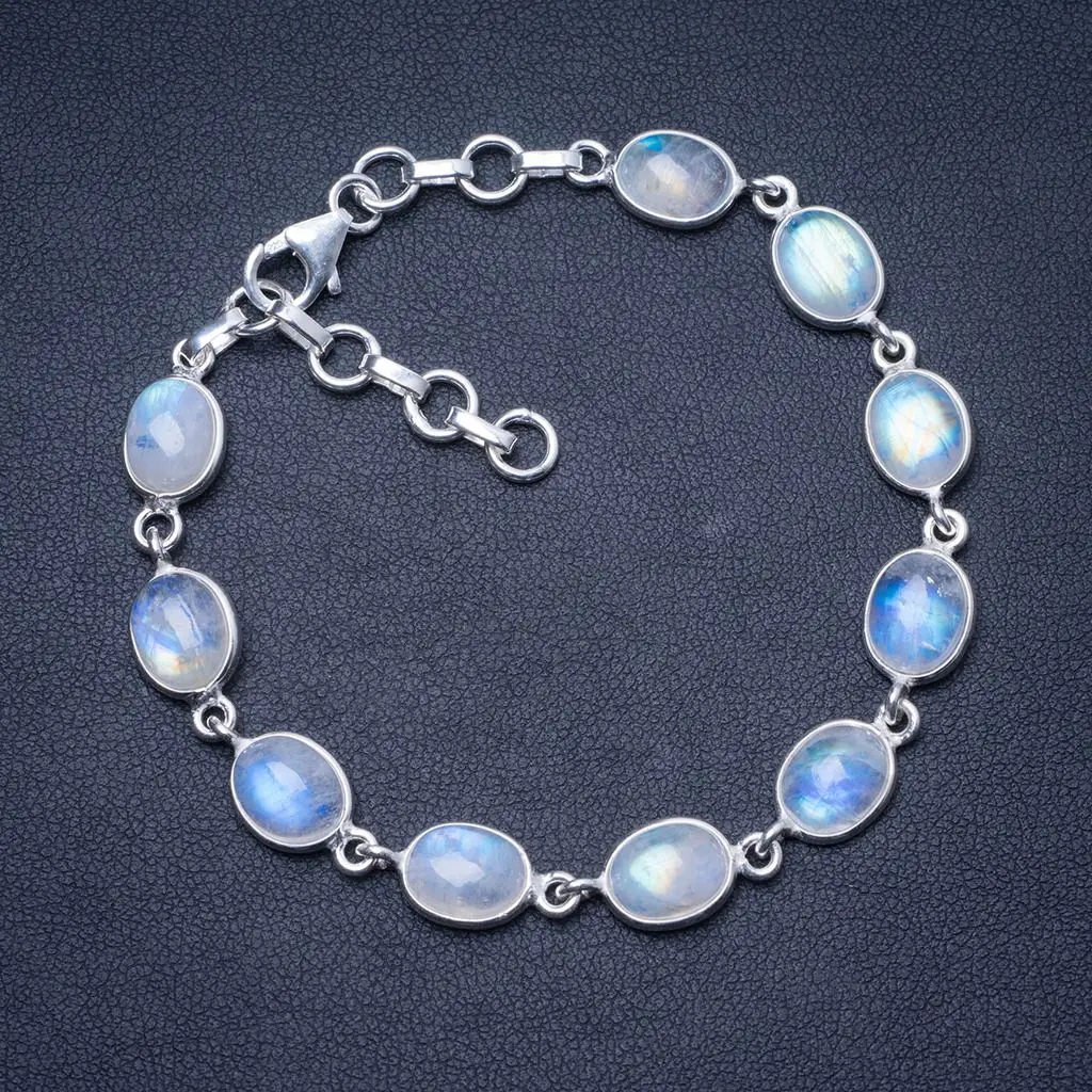 

Natural Rainbow Moonstone 925 Sterling Silver Bracelet 7 1/4-8 1/4" Q2820