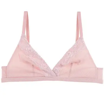 

Sexy Women Color Block Triangle Cup Lace Wireless Cotton Bralette Unpadded Bra