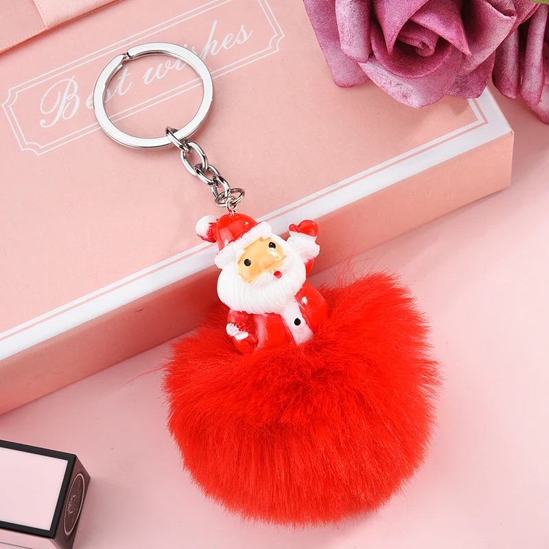 Women Santa Claus Keychain Fur Ball Key Chain Cute Colorful Bag accessories 