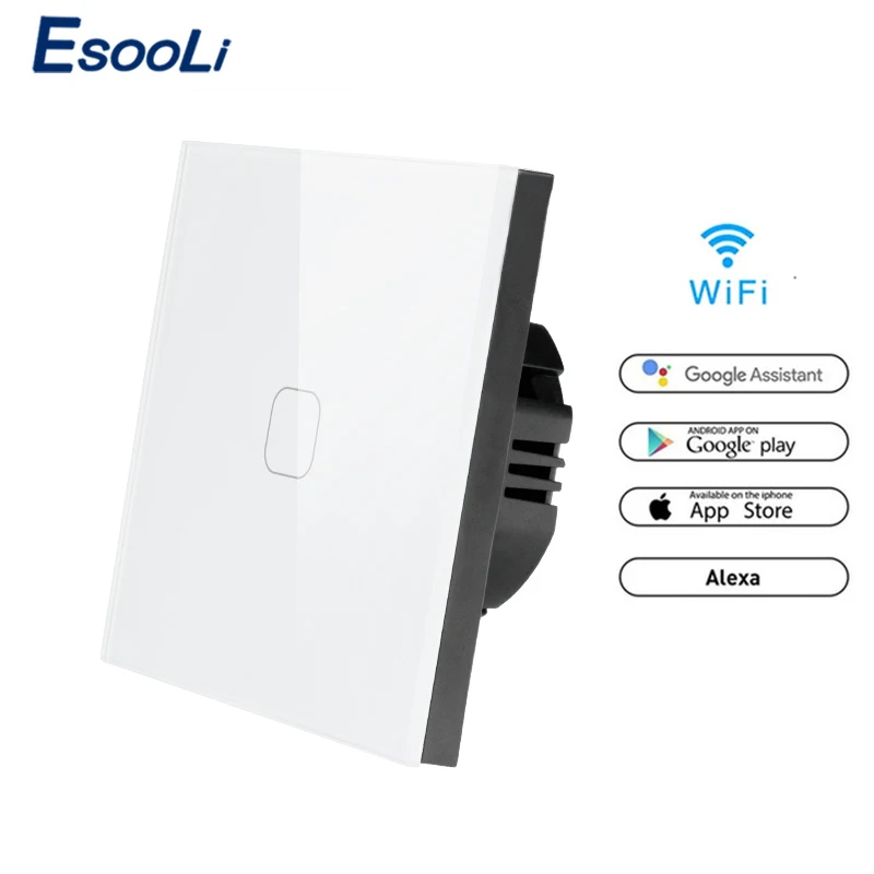 EsooLi стандарт ЕС 1 банда Tuya/Smart Life/ewelink WiFi умный сенсорный выключатель для Google Home Amazon Alexa Голосовое управление - Цвет: WiFi White 1 Gang