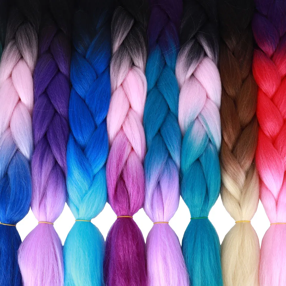 

24 Inches Long Ombre Jumbo Synthetic Hair African Afro Blue Pre Stretched Ombre Braiding Hair Extensions