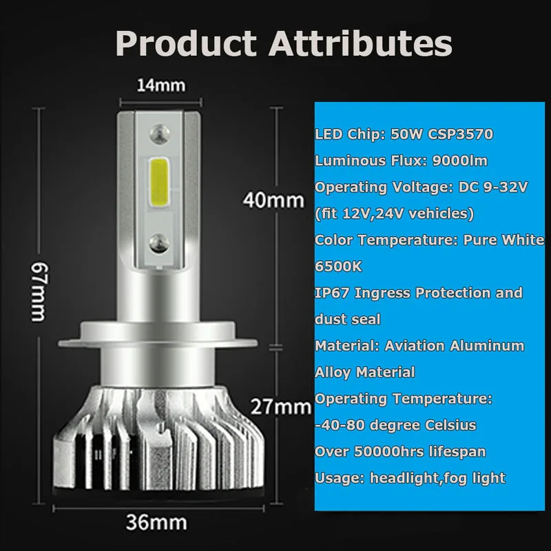 CARCTR 6000K H4 светодиодный H7 H11 HB4 H1 H3 HB3 автомобильные лампы для фар машины 9005 9006 9012 26W