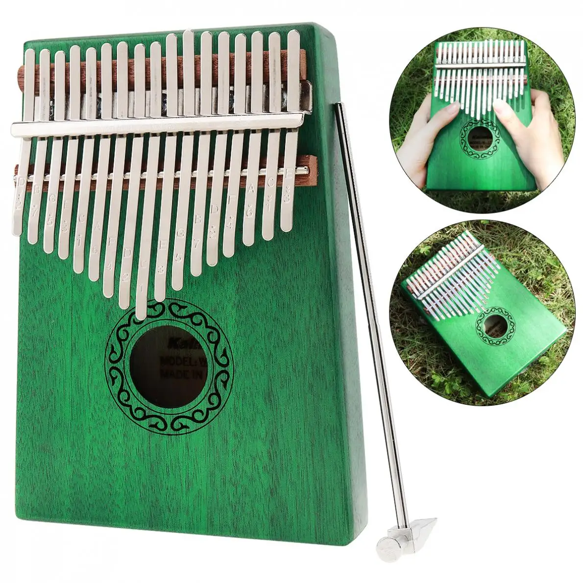 

Thumb Piano 17 Key Green Kalimba Single Board Mahogany Thumb Piano Mbira Mini Keyboard Instrument with Complete Accessories