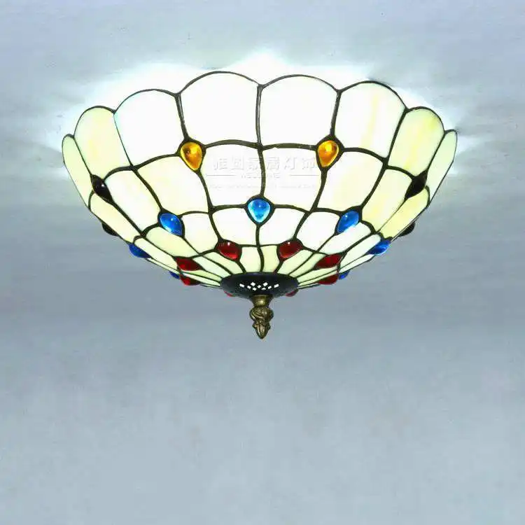 

Vintage Retro Mediterranean Ceiling Lamps AC110V-220V Stained Glass Aisle Hotel Restuarant LED Balcony Lamp Lighting