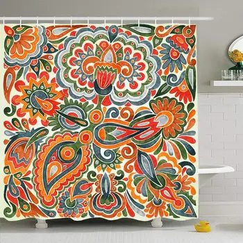

Shower Curtain Set with Hooks 60x72 Texture Floral Design Hand Doodle Draw Marker Retro Sketchy Artwork Tribal Decor Flower