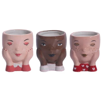 

3pcs Creative Face Shape Flower Holder Ceramic Flower Pots Garden Decorations