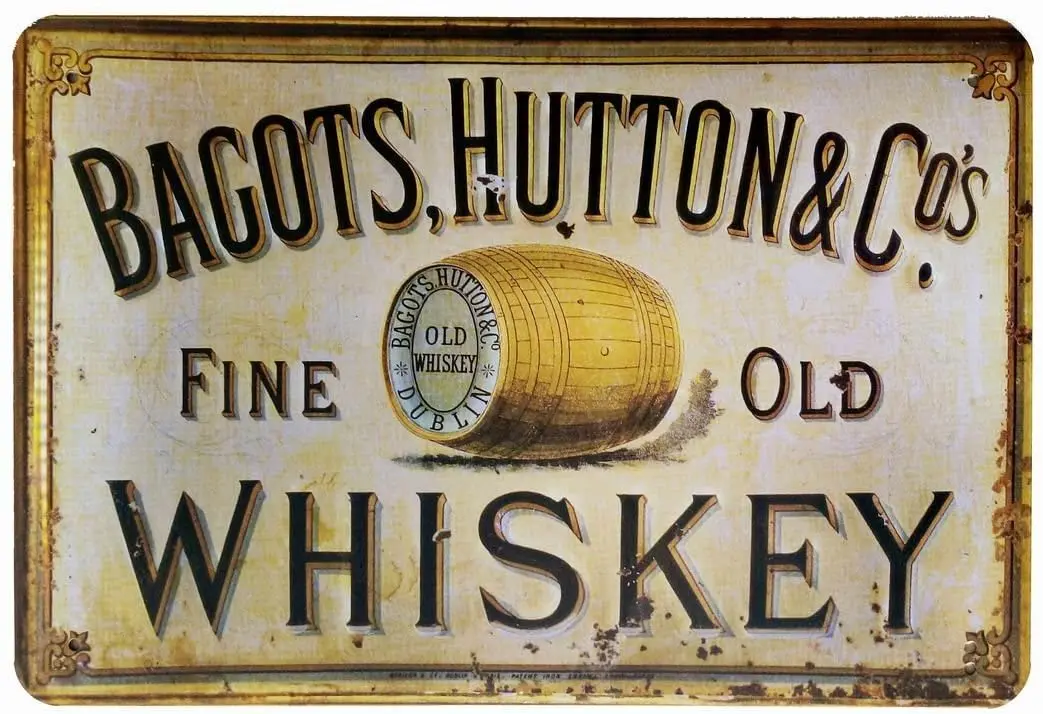 

ERLOOD Bagots,Hutton Fine Old Whiskey Retro Vintage Tin Sign 12" X 8"