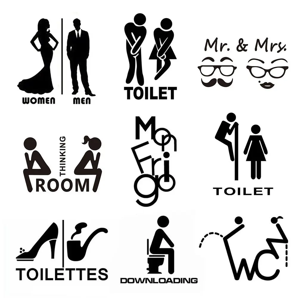 Wall Stickers Removable 3D Toilet Entrance Sign Wall Stickers Funny Woman & Man WC Washroom Door Poster Mirror Surface Decal DIY Decor