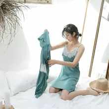 Ночная рубашка Женская Летняя шелковая сексуальная подтяжки Корейская версия пижамы Женская Милая юбка с оборками повседневная домашняя одежда