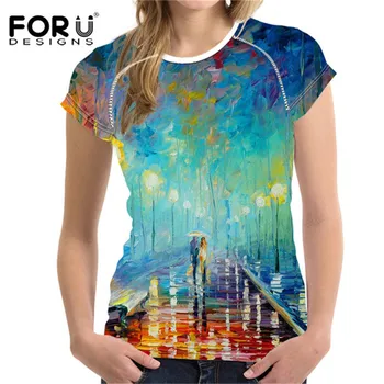 

FORUDESIGNS Novelty Tree Printing Design T Shirt for Women Tshirts Summer Short Sleeved Female T-shirt Tees Tops For Girls Tees