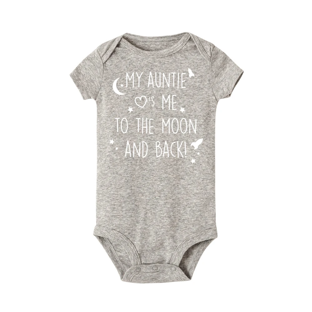 Newborn  Romper My Auntie Loves Me To The Moon and Back Print Short Sleeve Infant Baby Boy Girl Funny Jumpsuit Clothes Baby Bodysuits made from viscose  Baby Rompers