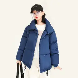 2019 Короткая свободная модная женская зимняя куртка с хлопковой подкладкой, теплая плотная женская короткая парка с воротником-стойкой