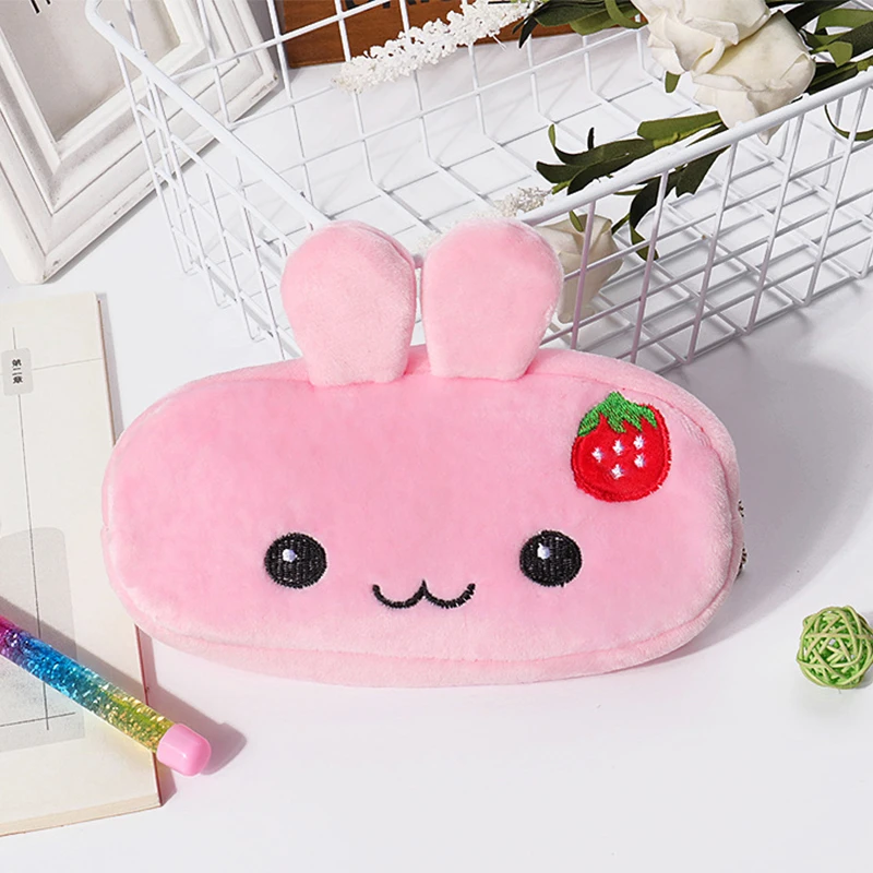 Kawaii Cartoon Pencil Case Plush Handle Pencil Bag for Boy Girl Stationery Pouch 1Pcs