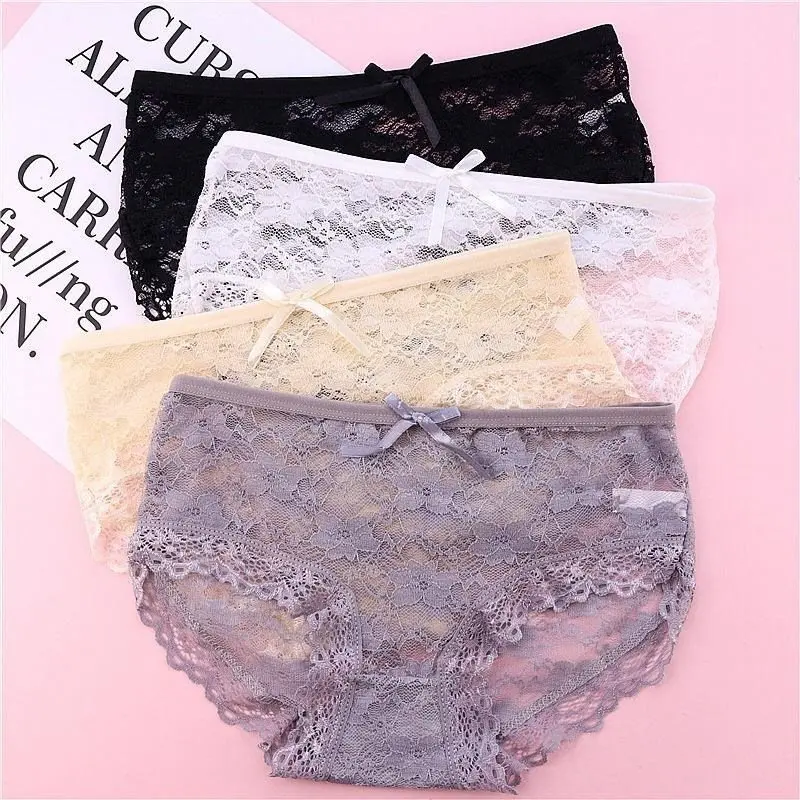 

4 Article WOMEN'S Panties Women's Sexy Lace Hollow out Seemless Large Size Buttock Lifting Transparent GIRL'S Students Low-Rise
