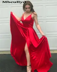Mbcullyd великолепные v-образным вырезом красные платья для выпускного с разрезом 2020 сексуальное вечернее платье без спинки для женщин vestidos de