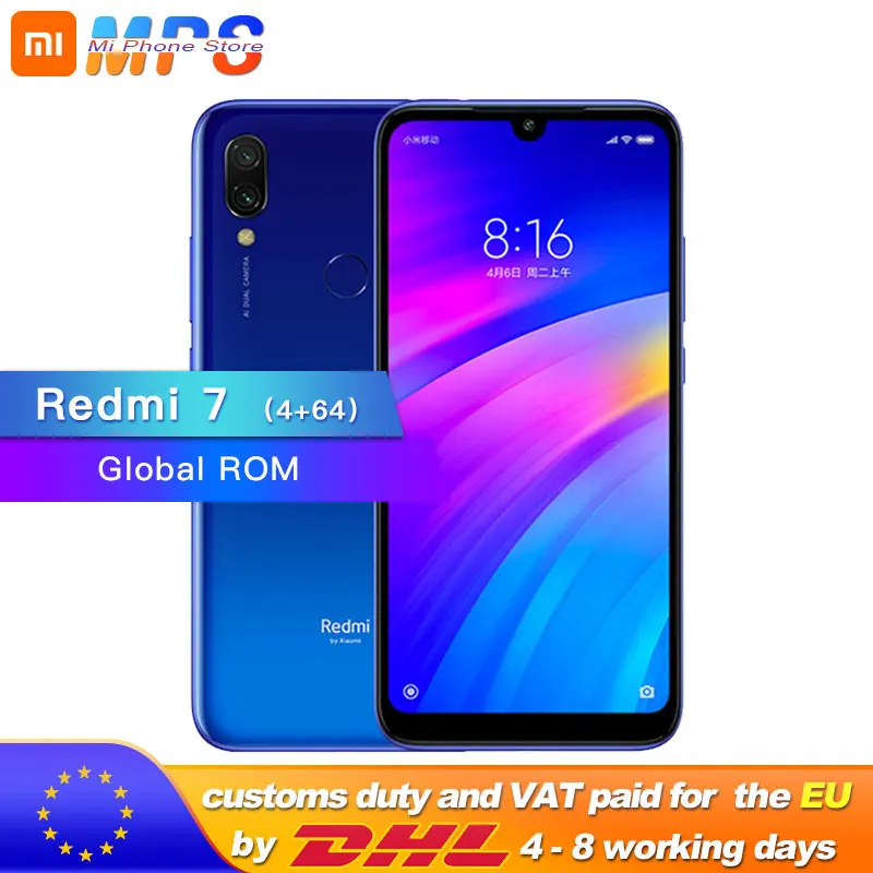 

Global ROM Xiaomi Redmi 7 4GB 64GB Smartphone Snapdragon 632 Octa Core 4000mAh 12MP Camera 1520 x 720 6.26'' Full screen