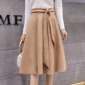 

2019 High Waist Chalaza A-line Deerskin Down Half-body Sashes Skirt Woman