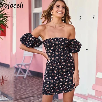 

Yojoceli Elegant off shoulder print short dress Summer sexy casual beach fitness dress Casual cool mini floral dress vestidos