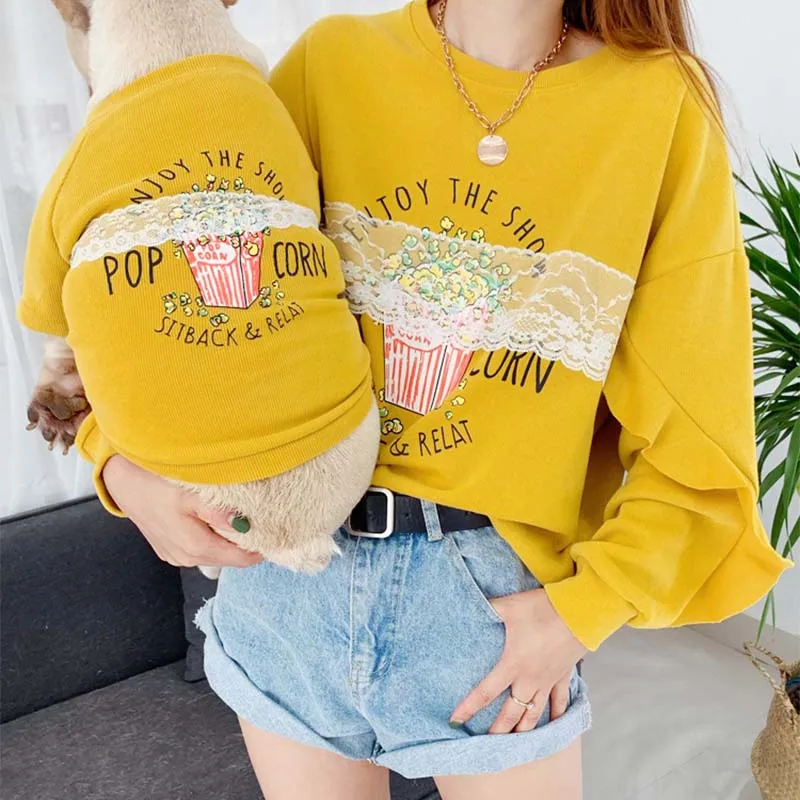 

HSWLL Spring and Autumn Cat Dog Clothing Long Sleeve Parents Pack Cat Cotton T-Shirt Embroidery French Bulldog Small Dog Sweater