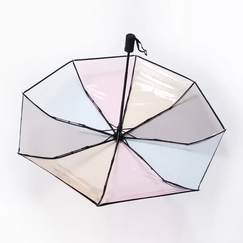 

Women's Transparent Rainbow Umbrella Rain Fashionable Folding Clear Umbrella Full Automatic Three Folding Guarda Chuva Gift