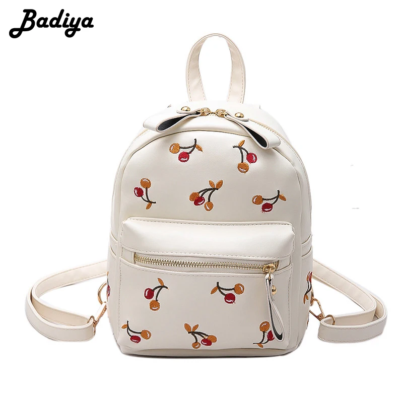 

Fashion Girls PU Leather Cherry Backpack Mini School Student Shoulder Bag Large Capacity Phone Coin Card Pure Female Knapsack