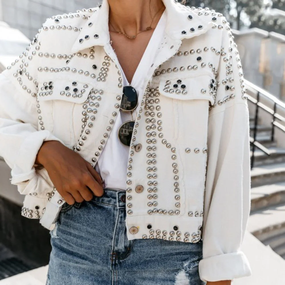 2021 New Coats Women's Jacket Jackets Heavy Industry Women's Coat Locomotive Punk Riveting Nail Coat Women Winter Clothes Women