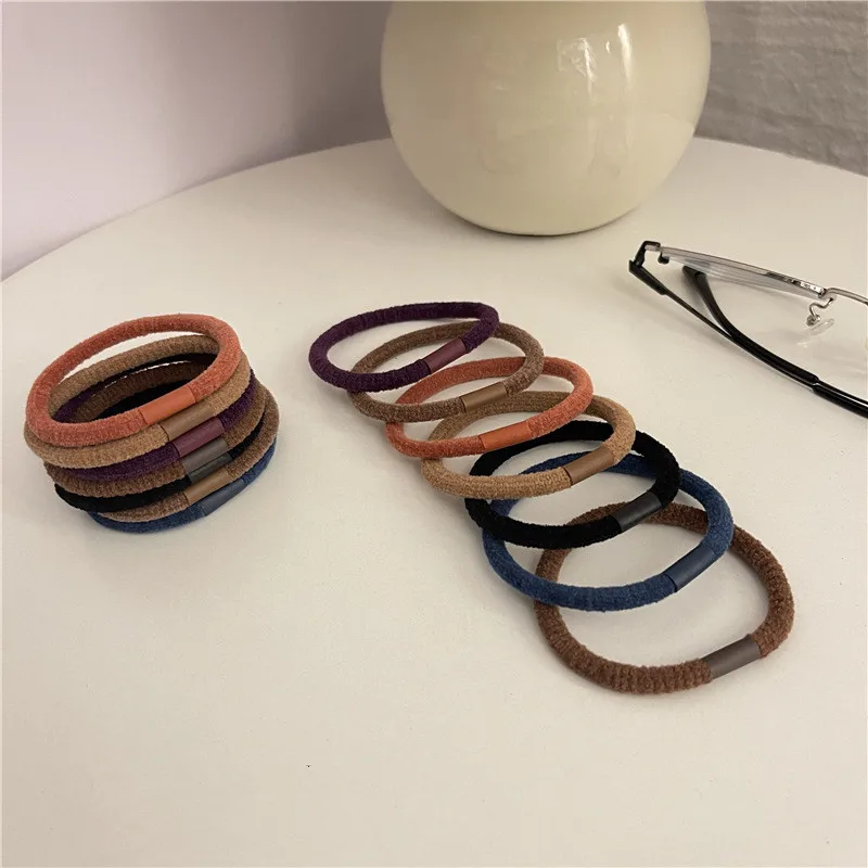 5Pcs Fashion Women Velour Elastic Hair Band Basic Stretchy Rubber Band Simple Solid Ponytail Holder Hair Tie Hair Accessories