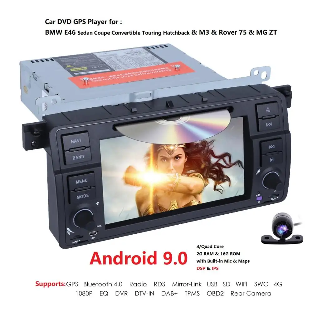 Discount 1Din Android 9.0 2GRAM Car DVD Player For BMW E46 M3 With GPS DVR Bluetooth Radio Built-in DSP USB Steering Wheel Canbus TPMS 4G 2